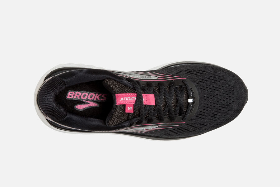 Addiction 14 Road Brooks Running Shoes NZ Womens - Black/Pink/Silver - YEXZFT-739